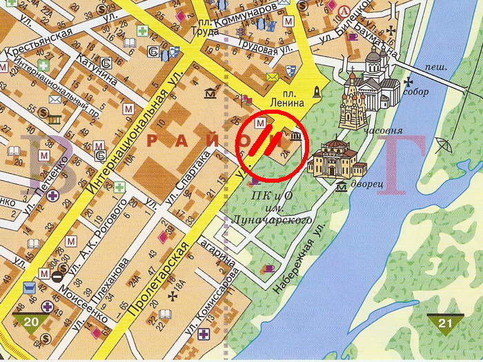 Карта центра с местом скорби